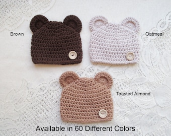 Crochet Baby Bear Hat - Baby Hat - Bear Hat - Winter Hat - Newborn Hat - Baby Beanie - Baby Shower Gift - Avail in Preemie to 5 Yr Size