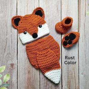 Baby Red Fox Hat and Diaper Cover, Fox Halloween Costume, Crochet Animal Hat, Newborn Photo Prop, Woodland Nursery, Baby Shower Gift immagine 5