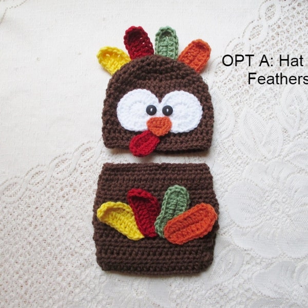 Crochet Turkey Hat and Diaper Cover - Baby Photo Prop - Baby Turkey Hat - Newborn Turkey Outfit - Thanksgiving - Preemie to 6 Months