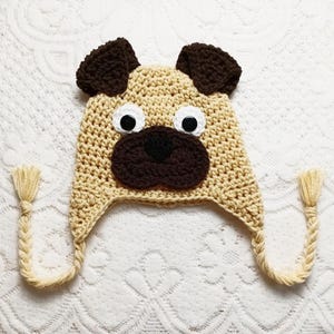 Crochet Pug Puppy Hat, Puppy Costume, Halloween Costume, Newborn Photo Prop, Toddler Pug Hat, Baby Halloween Costume, Winter Hat,