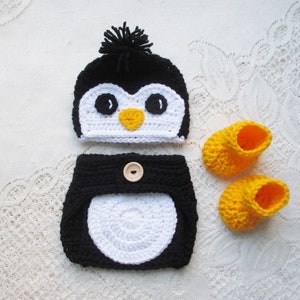 Baby Penguin Crochet Hat and Diaper Cover - Baby Photo Prop - Baby Shower Gift - Available in 0 to 6 Months - Any Color Combo