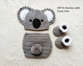 Baby Koala Bear Hat and Diaper Cover - Baby Photo Prop - Baby Shower Gift - Baby Koala Hat - Available in 0 to 6 Months - Any Color Combo