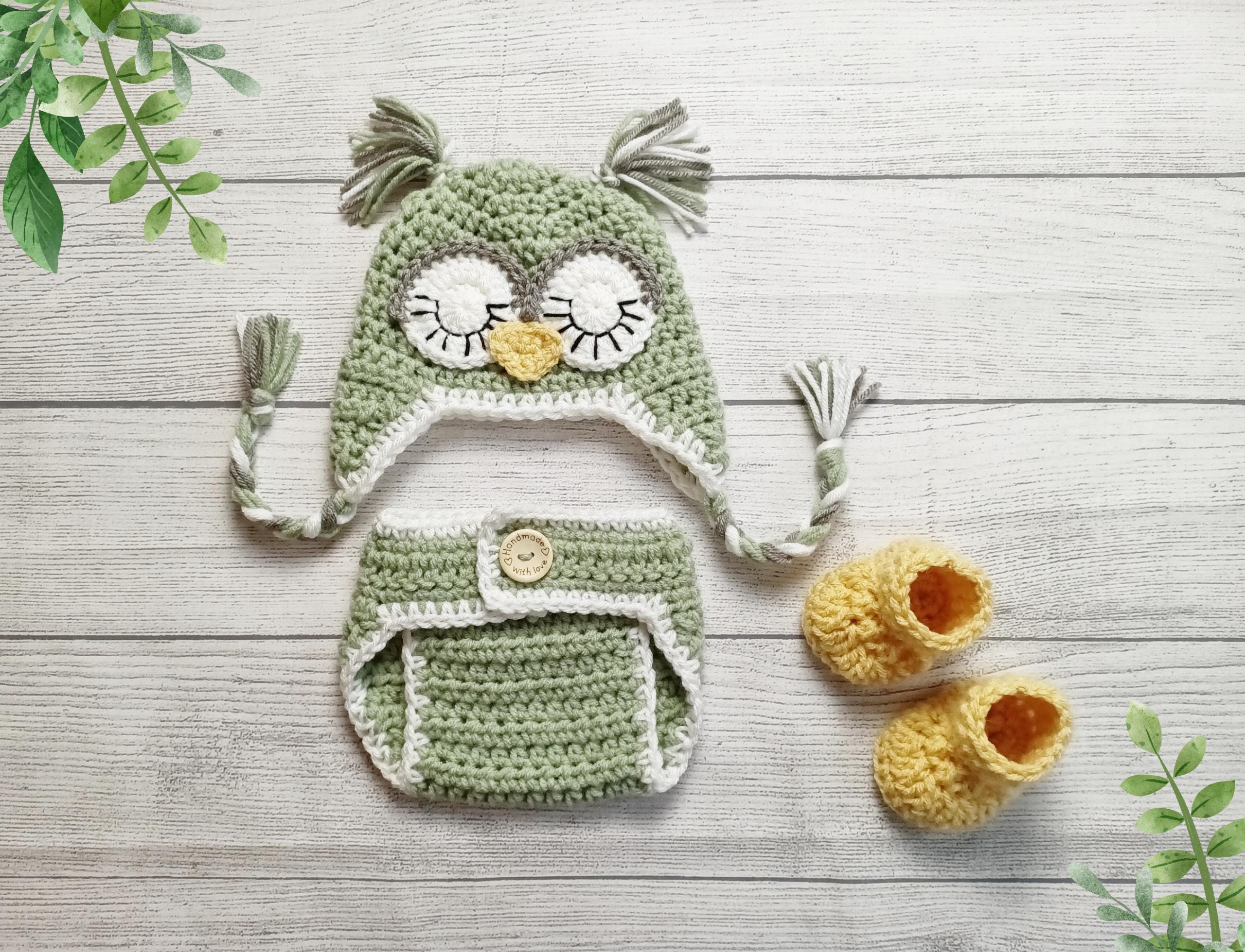 Crochet Baby Owl Hat and Diaper Cover - Baby Photo Prop - Baby Shower Gift - Baby Owl - Woodland Ani