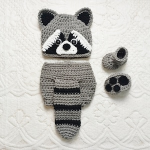Baby Raccoon Hat and Diaper Cover, Newborn Halloween Costume, Crochet Animal Hat, Newborn Photo Prop, Woodland Nursery, Baby Shower Gift