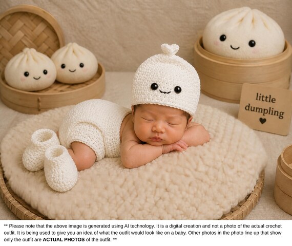 Baby Dumpling Crochet Hat and Diaper Cover - Little Dumpling  display picture 2