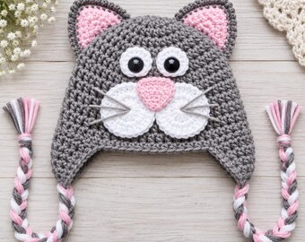 Crochet Kitty Hat, Kitty Cat Costume, Baby Halloween Costume, Newborn Photo Prop, Toddler Kitty Hat, Winter Baby Hat - MADE TO ORDER