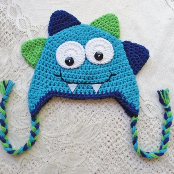 Monster Crochet Hat - Turquoise, Royal Blue and Lime - Winter Hat - Photo Prop - Crochet Hat - Available in Any Color Combination