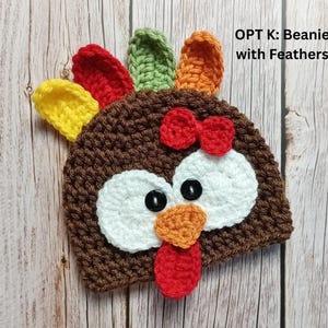 Baby Turkey Crochet Hat, Newborn Photo Prop, Turkey Costume, Hats for Fall, Newborn Turkey Hat, Turkey Beanie, Thanksgiving Photo Prop OPT K: Beanie - Bow