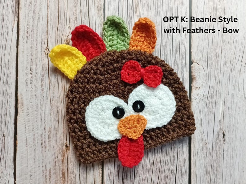 Baby Turkey Crochet Hat, Newborn Photo Prop, Turkey Costume, Hats for Fall, Newborn Turkey Hat, Turkey Beanie, Thanksgiving Photo Prop OPT K: Beanie - Bow