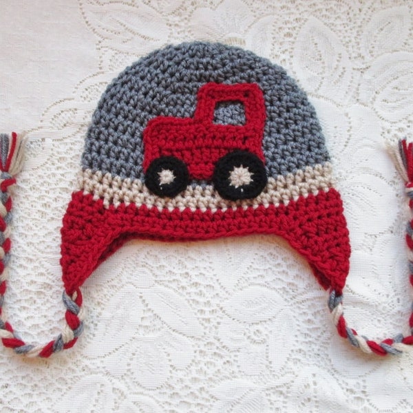 Crochet Tractor Hat - Winter Hat - Photo Prop - Crochet Hat - Baby Hat - Toddler Hat - Farm Hat - Available in Any Color Combination