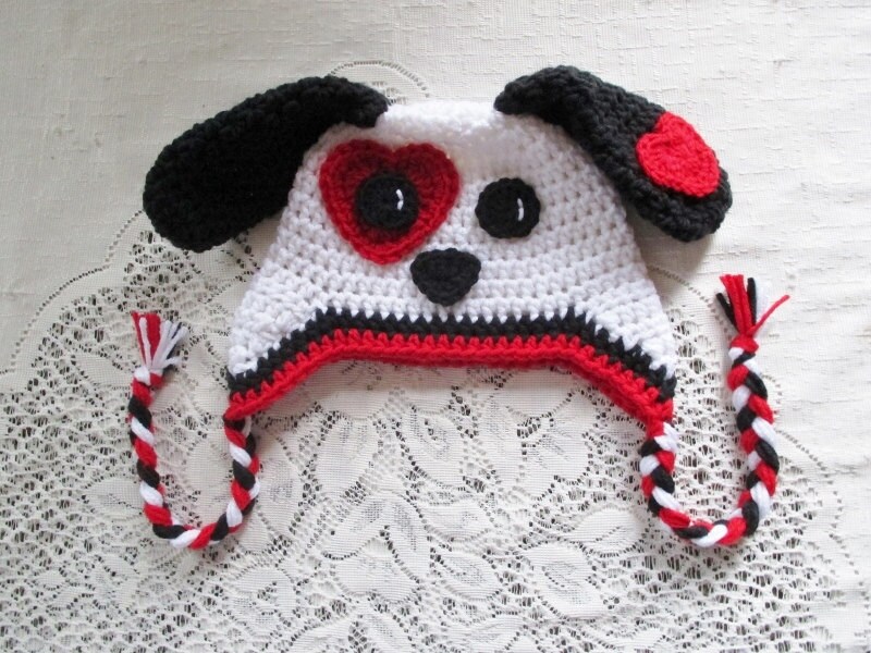 Valentine's Day Puppy Dog Crochet Hat Winter Hat or