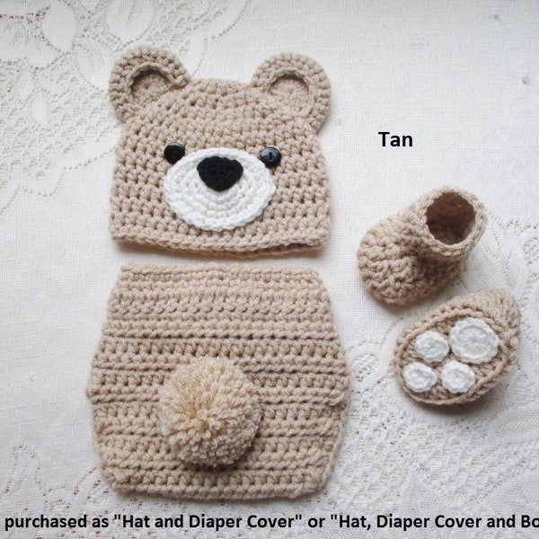 Baby Bear Hat, Diaper Cover and Booties - Baby Photo Prop - Baby Shower Gift - Baby Bear Hat - Available in 0 to 6 Months - Any Color Combo