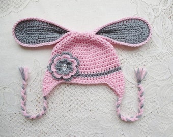 READY TO SHIP - 1 to 3 Year Size - Pink Easter Bunny Crochet Hat - Photo Prop - Winter Hat - Animal Hat - Crochet Hat - Easter Hat