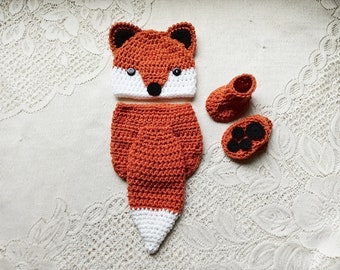 Baby Red Fox Crochet Hat and Diaper Cover - Woodland Animals - Baby Photo Prop - Baby Shower Gift - Available in 0 to 24 Months