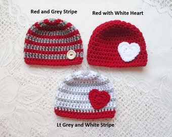 Baby Valentines Hat - Valentine Photo Prop - Valentines Baby - Winter Hat - Photo Prop - Heart Hat - Available in Any Color Combo