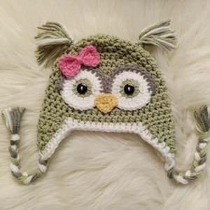 Sage Green and Grey Crochet Owl Hat - Winter Hat - Photo Prop - Crochet Hat - Owl Hat - Available in Any Color Combination