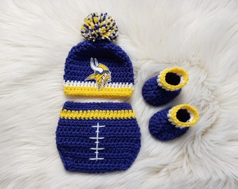 Football Baby Crochet Hat and Diaper Cover - Baby Photo Prop - Baby Shower Gift - Baby Football Hat - Baby Outfit - Avail in 0 to 6 Months