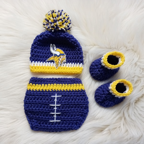 Football Baby Crochet Hat and Diaper Cover - Baby Photo Prop - Baby Shower Gift - Baby Football Hat - Baby Outfit - Avail in 0 to 6 Months