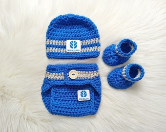 Crochet Baby Tractor Hat and Diaper Cover - Baby Photo Prop - Baby Shower Gift - Available in 0 to 6 Months