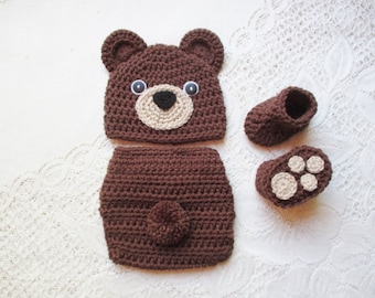 Baby Bear Hat, Diaper Cover and Booties - Baby Photo Prop - Baby Shower Gift - Baby Bear Hat - Available in 0 to 6 Months - Any Color Combo