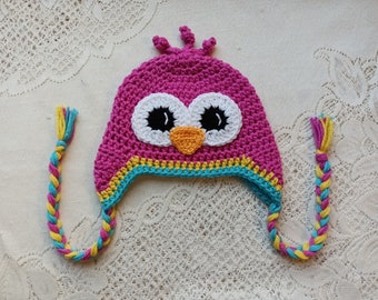 READY TO SHIP - 1 to 3 Year Size - Pink Crochet Parrot Hat - Winter Hat - Photo Prop - Animal Hat - Crochet Hat - Bird Hat