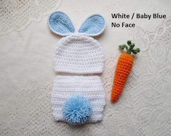 Easter Bunny Crochet Hat and Diaper Cover - Baby Photo Prop - Baby Bunny - Crochet Bunny Hat - Baby Shower Gift - Avail in 0 to 6 Months