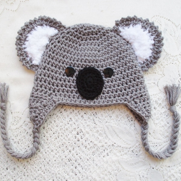 Koala Bear Crochet Hat - Winter Hat - Photo Prop - Animal Hat - Crochet Hat - Handmade - Available in Any Color Combination