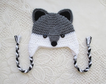 Grey Wolf Crochet Hat - Grey Fox - Wildlife Animals - Winter Hat - Photo Prop - Crochet Hat - Available in Any Color Combination