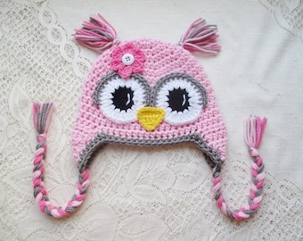 Shades of Pink Crochet Owl Hat - Winter Hat - Photo Prop - Owl Hat - Animal Hat - Available in Any Size or Color Combination