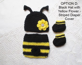 Bumble Bee Crochet Hat and Diaper Cover - Baby Photo Prop - Baby Shower Gift - Available in 0 to 6 Months - Any Color Combo