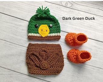 Baby Mallard Duck Crochet Hat and Diaper Cover - Woodland Animals - Baby Photo Prop - Baby Shower Gift - Available in 0 to 6 Months