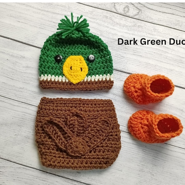 Baby Mallard Duck Crochet Hat and Diaper Cover - Woodland Animals - Baby Photo Prop - Baby Shower Gift - Available in 0 to 6 Months