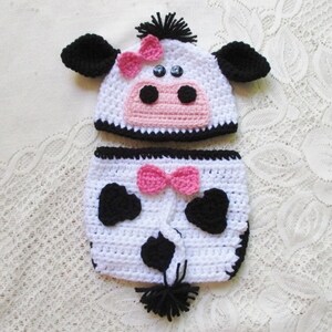 Baby Cow or Bull Crochet Beanie Hat and Diaper Cover - Farm Animals - Baby Photo Prop - Baby Shower Gift - Available 0 to 6 Months Size