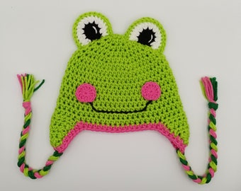 READY TO SHIP - 1 to 3 Year Size - Crochet Frog Hat - Winter Hat - Photo Prop - Animal Hat - Frog Hat - Baby Frog Hat