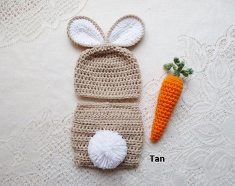 Easter Bunny Crochet Hat and Diaper Cover - Baby Photo Prop - Baby Bunny - Crochet Bunny Hat - Baby Shower Gift - Avail in 0 to 6 Months