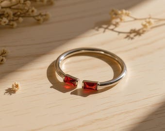 Double Birthstone Ring, Birthstone Couple Ring, Two Birthstone Ring, Birthstone Personalized Ring, Baguette Birthstone Keepsake Ring Gift