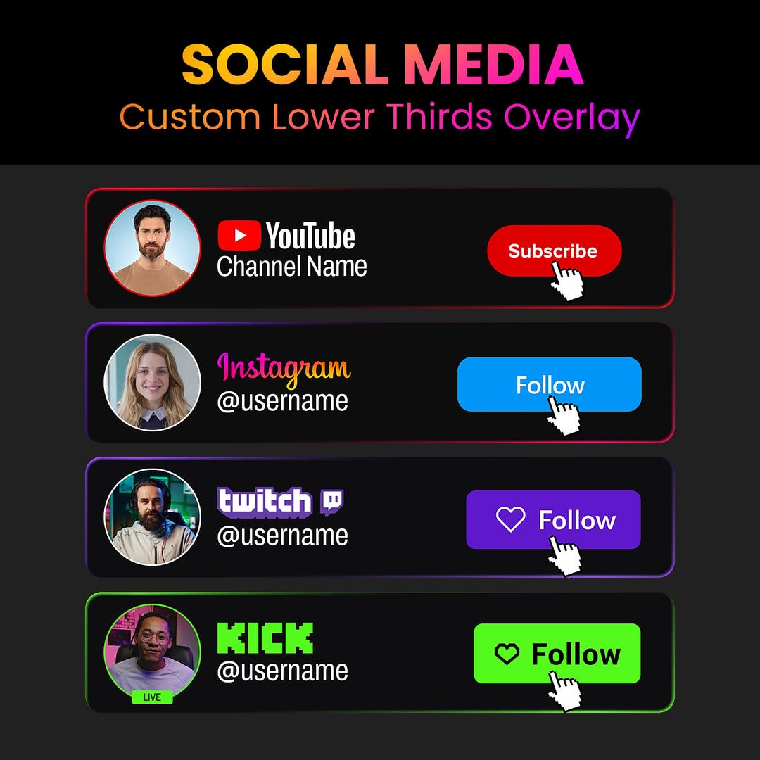 Custom Youtube Subscribe Button | Social Media Lower Third Overlay for ...
