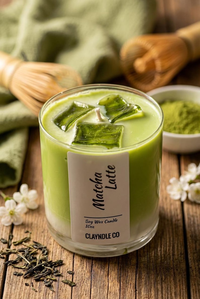 Matcha Latte-ljus - 285 ml handgjort sojavax, bergamottdoft bild 3