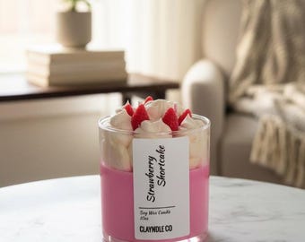 Strawberry Shortcake Candle, Dessert Candle, Strawberry Candle, Birthday Gift Candle, Mothers Day Gift, Soy Wax Candle, Cute Aesthetic Decor