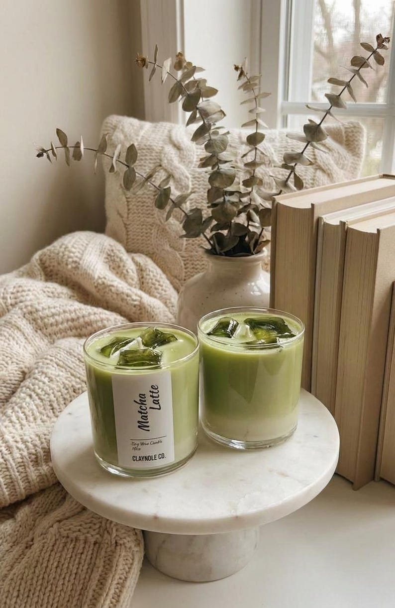 Matcha Latte-ljus - 285 ml handgjort sojavax, bergamottdoft bild 2
