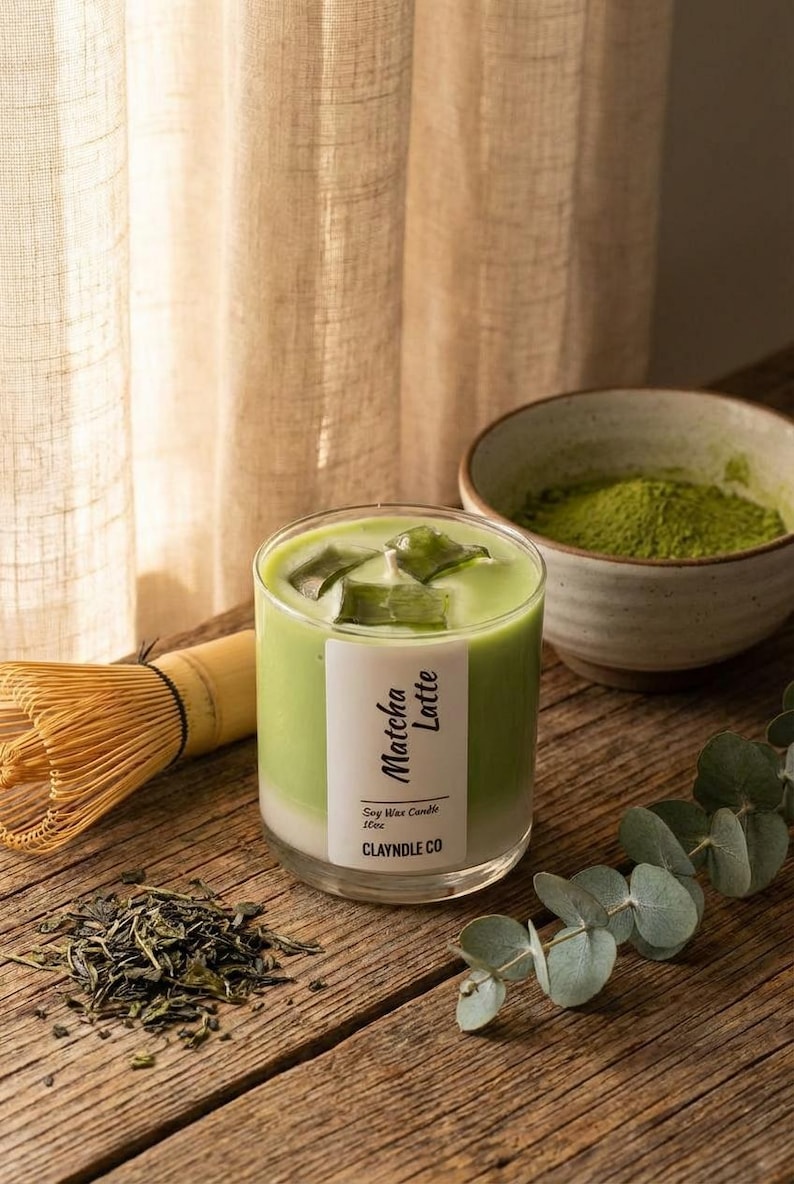 Matcha Latte-ljus - 285 ml handgjort sojavax, bergamottdoft bild 1