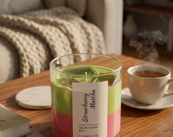 Strawberry Matcha Candle, Iced Matcha Candle, Strawberry Candle, Dessert Candle, Green Tea Candle, Handmade Soy Candle, Cute Gift, 10 oz