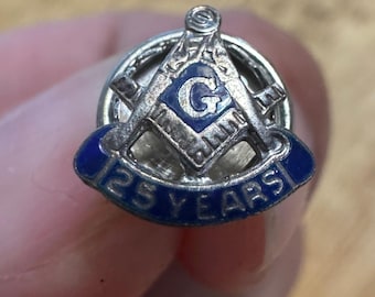 Pin de solapa vintage de la masonería, escuadra y compás, 25 años como masón, tono plateado.