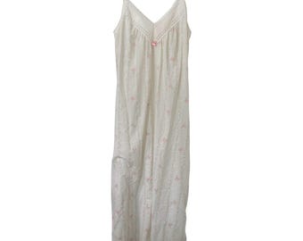Camisón largo floral vintage Gilead blanco y rosa talla pequeña, hecho en EE. UU., Victorian Coquette