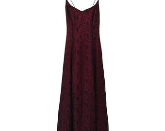 VTG Dollar Y2K Whimsigoth Goth Burgundy Prom Glitter Floral Corset Maxi Dress S