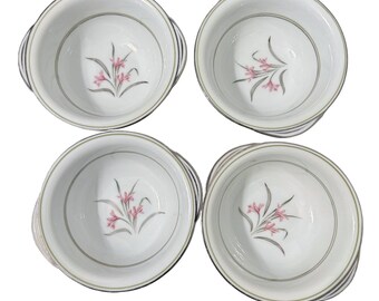 Juego de 4 cuencos con asas Noritake China Kent n.° 5422 con diseño floral rosa de Japón, vintage, con disco EC