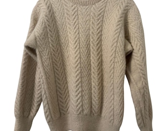 VTG Hellet Sweater Womens XL Beige Alpaca Wool Handknit Fisherman Cable Knit