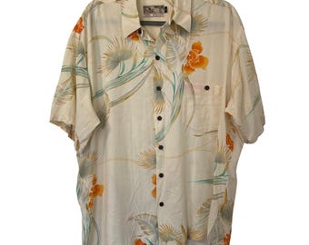 Camisa vintage Tori Richard Aloha para hombre, talla grande, estampado floral de hojas de palma, viscosa, Hawái, EE. UU.