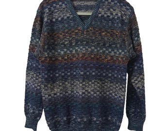 Suéter geométrico de lana rubia de NORM THOMPSON de los años 80, estilo Coogi, estilo Grandpacore, kitsch