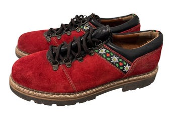 VTG Josef Seibel Czerwone Zamszowe Jammerki Damskie 40 US Rozmiar 8.5 Y2K 90s Cottagecore